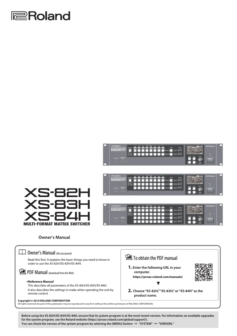 Page 1 de la notice Manuel utilisateur Roland XS-83H