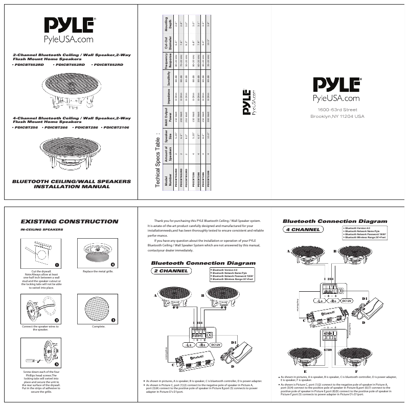 Page n°1 - Manuel utilisateur Pyle PDICBT852RD