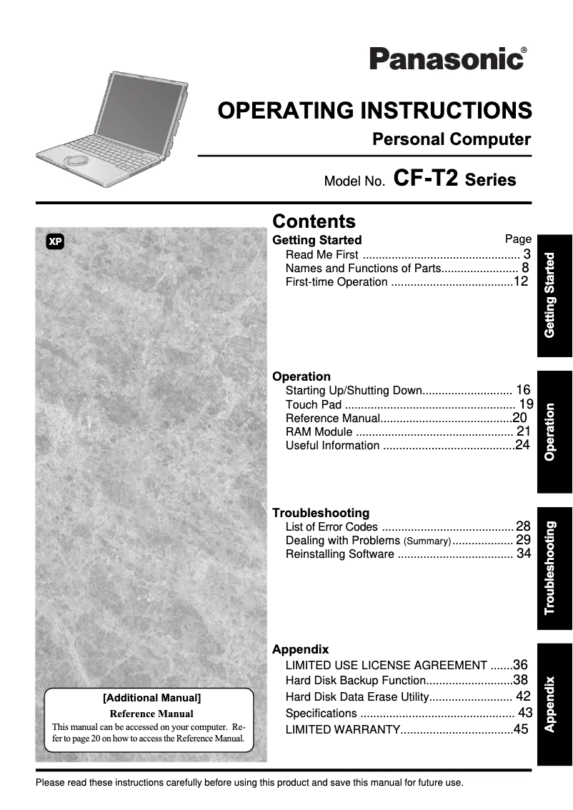 Página 1 del manual Manual de usuario Panasonic Toughbook CF-T2
