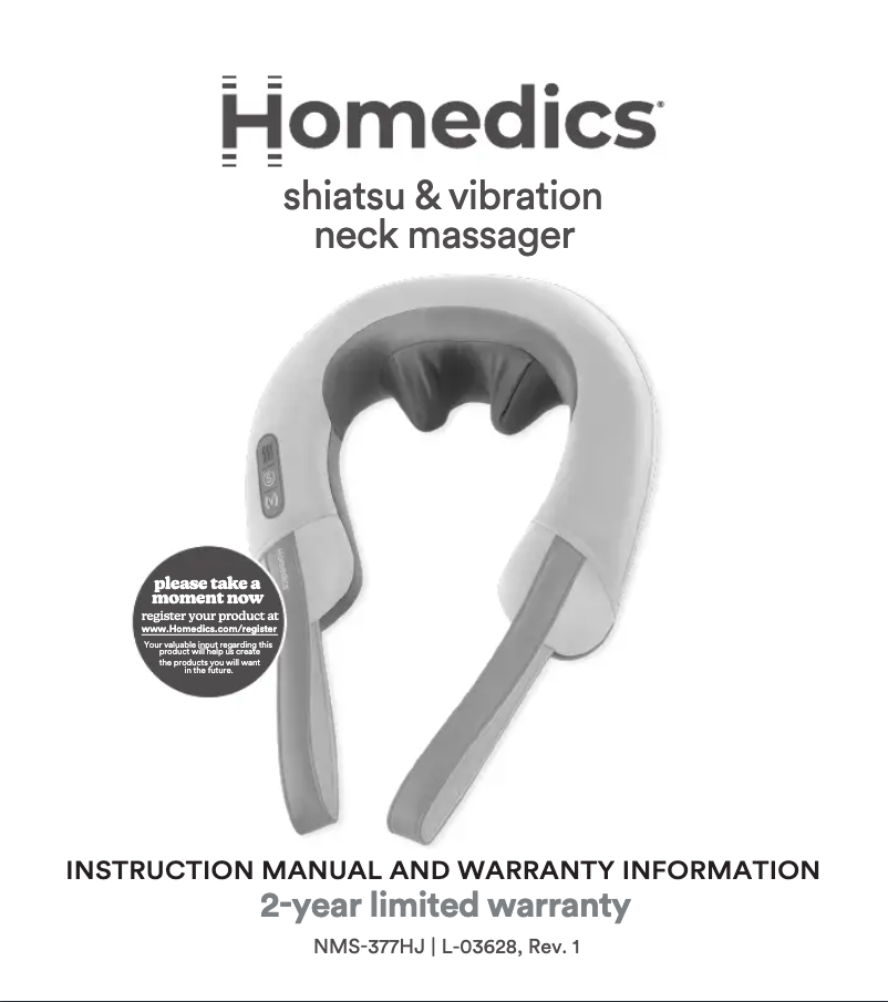 Page 1 de la notice Manuel utilisateur Homedics NMS-377HJ