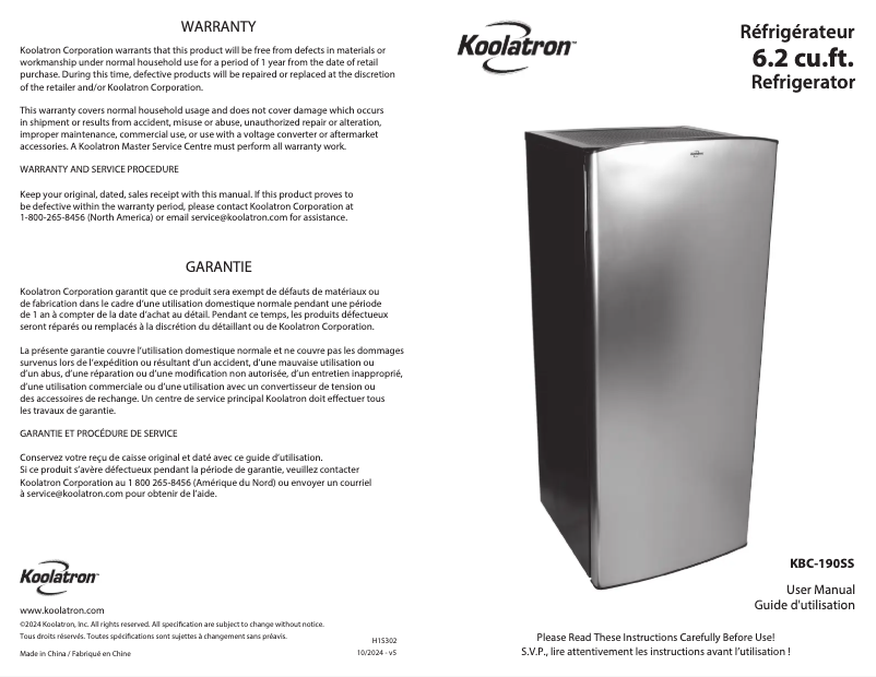 Image de la première page du manuel de l'appareil KBC-190SS