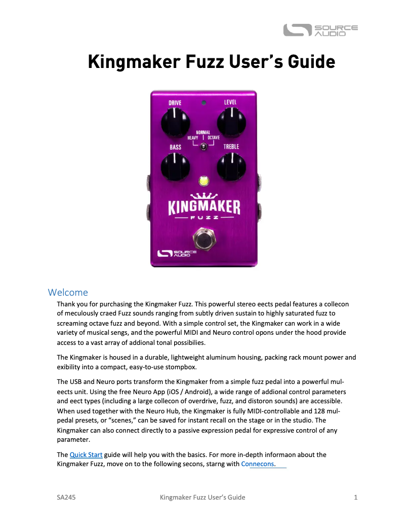 Page n°1 - Manuel utilisateur Source Audio Kingmaker