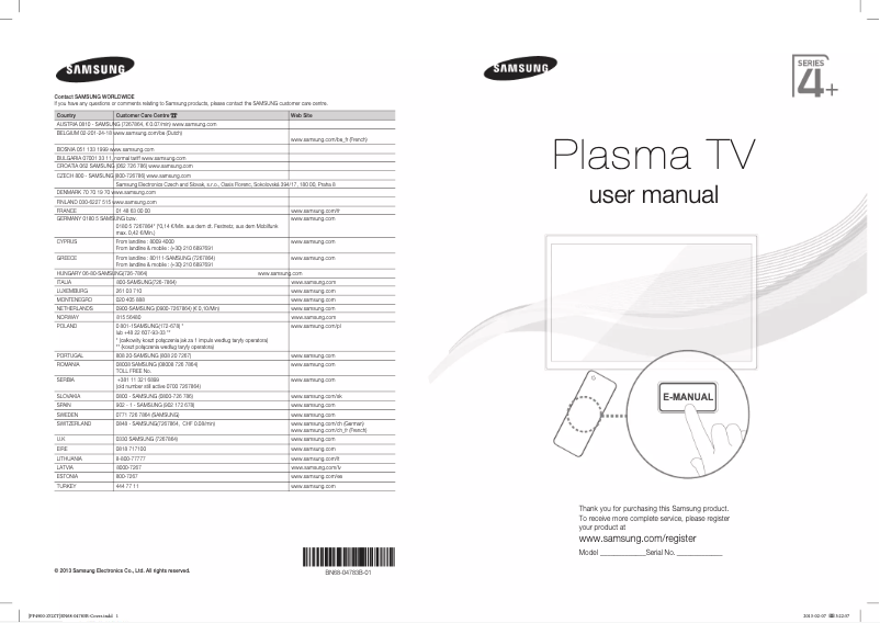 Page 1 de la notice Manuel utilisateur Samsung PS51F4900AK