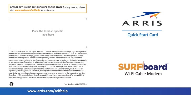 Page 1 de la notice Manuel utilisateur Arris SURFboard G54