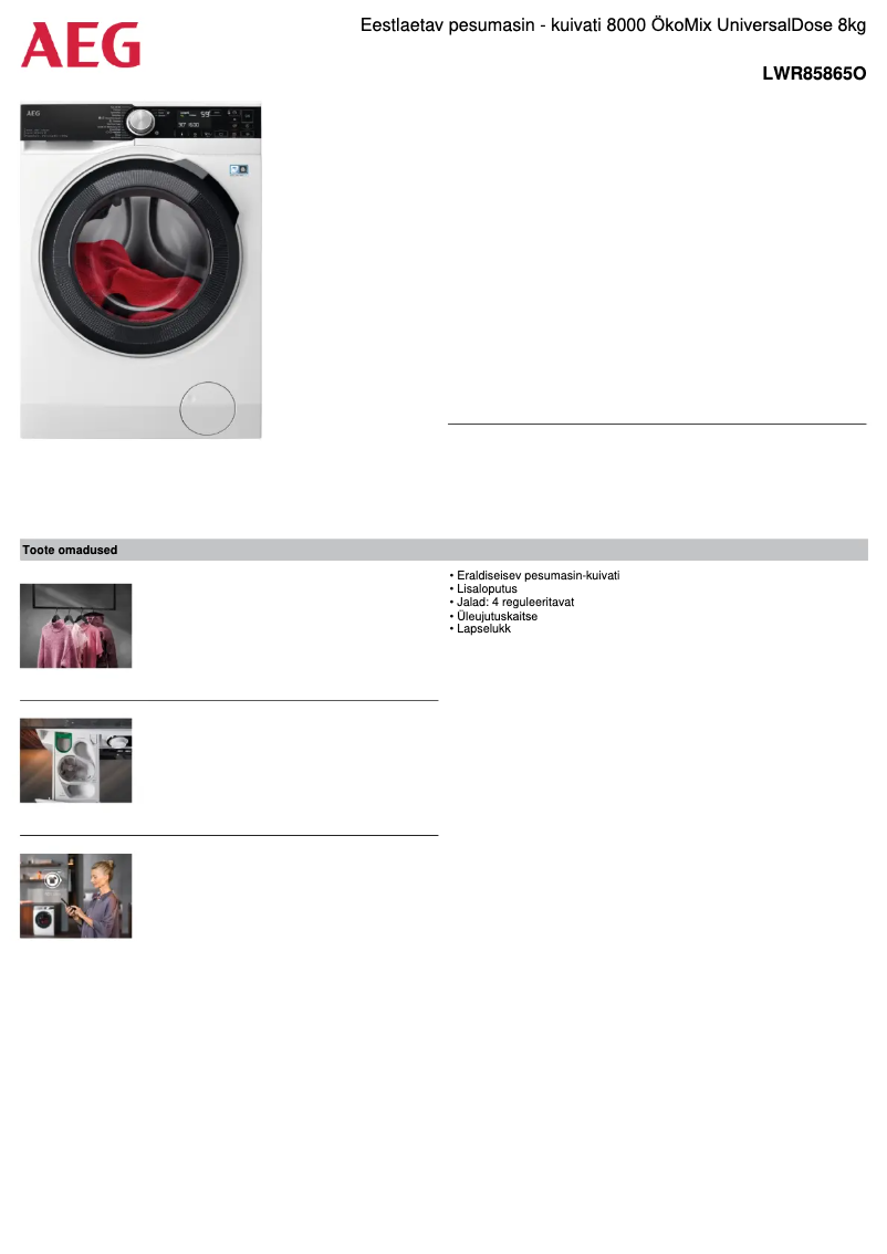 Página 1 del manual Ficha técnica AEG LWR85865O