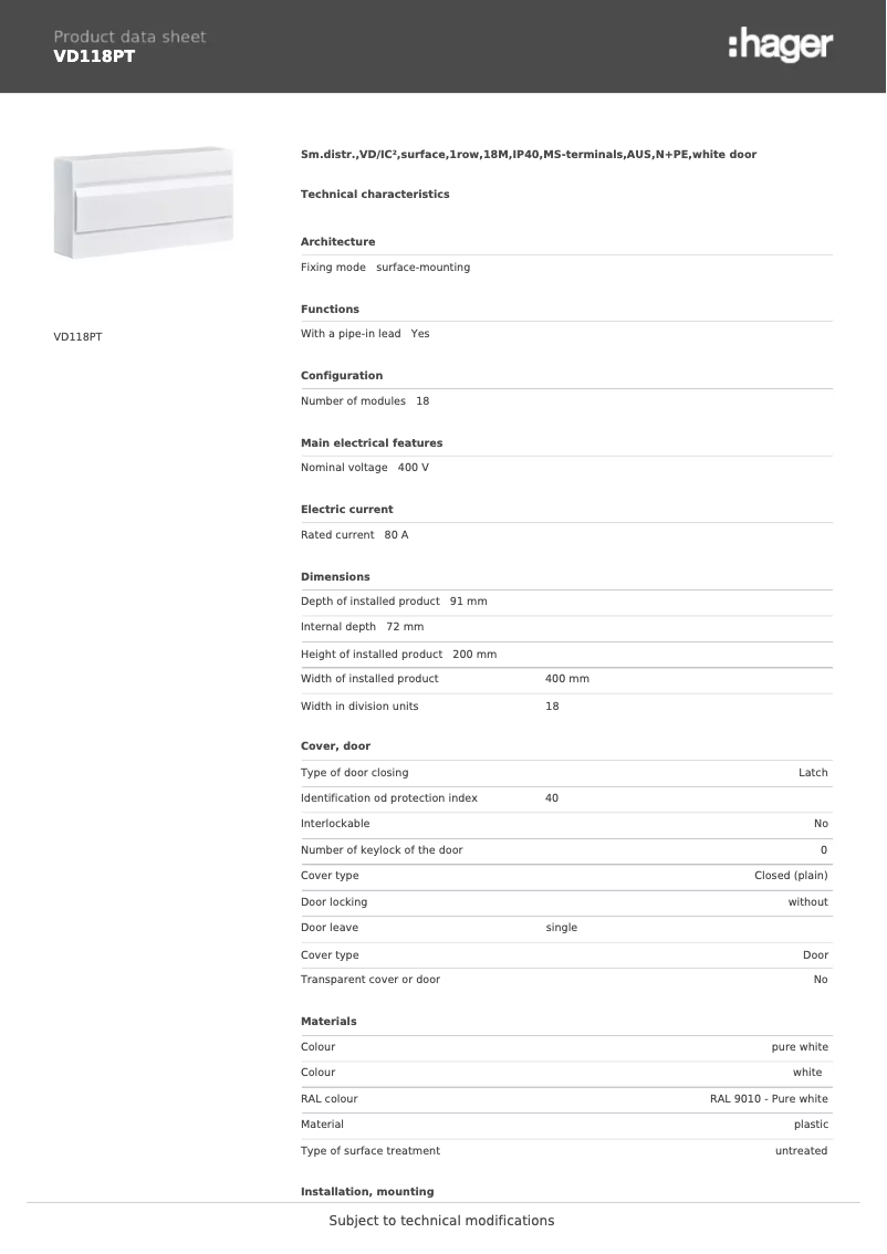 Image de la première page du manuel de l'appareil VD118PT