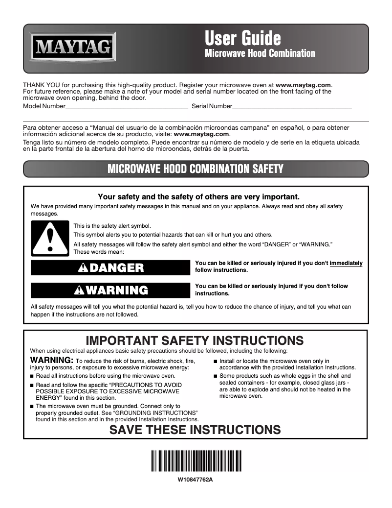Page 1 de la notice Manuel utilisateur Maytag MMV6190FZ
