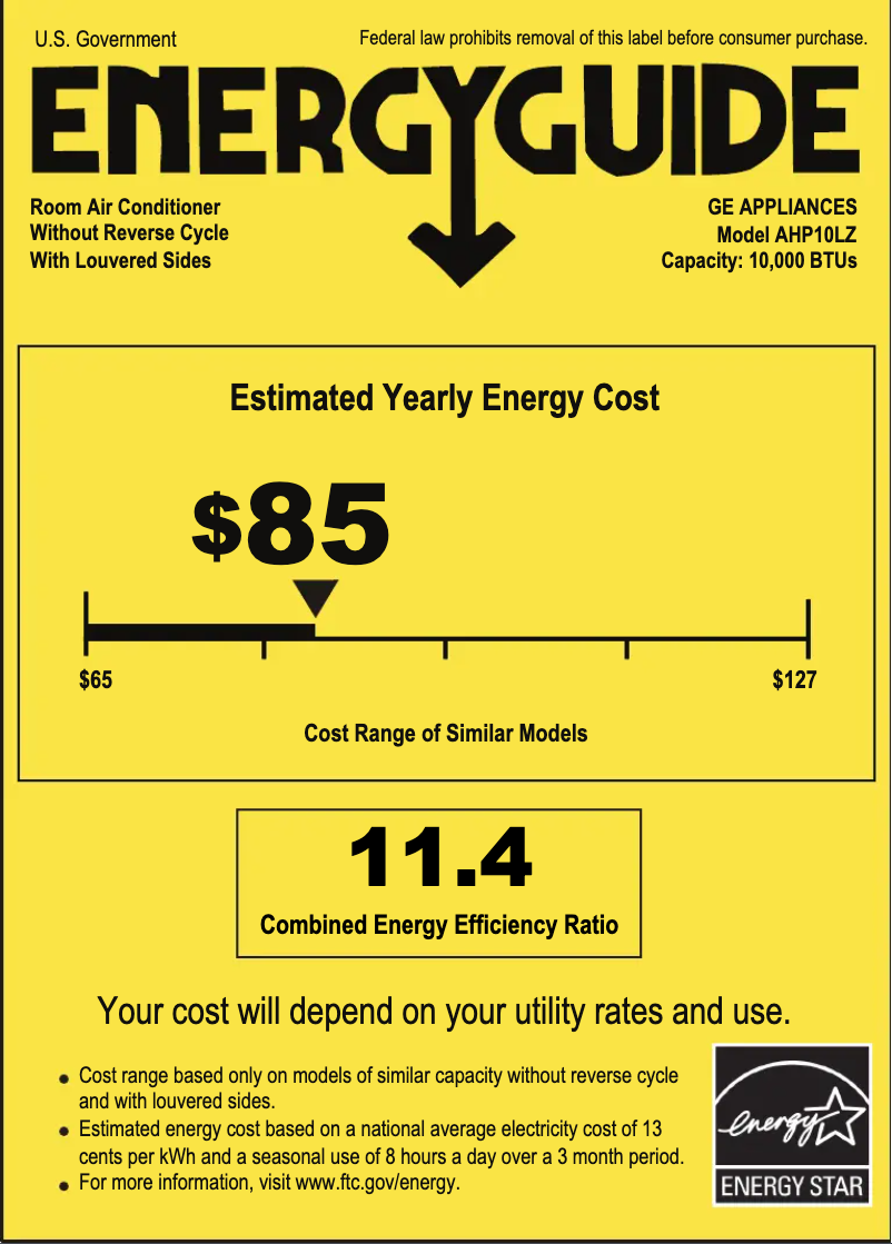 Page n°1 - Label énergétique GE AHP10LZ