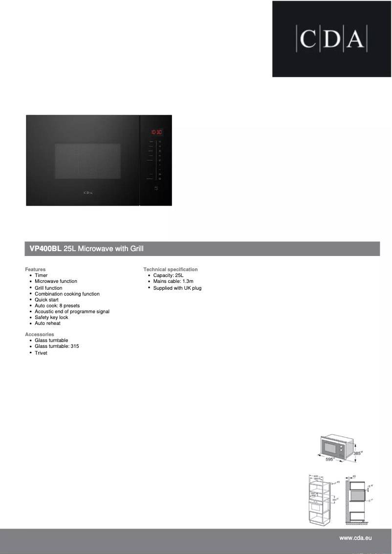 Page 1 de la notice Fiche technique CDA VP400BL
