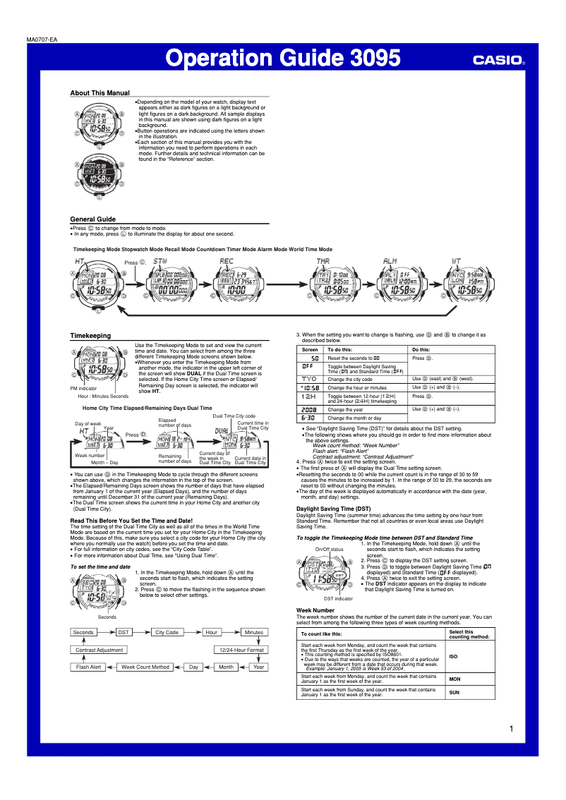 Page 1 de la notice Manuel utilisateur Casio G-Shock G-7700-1ER