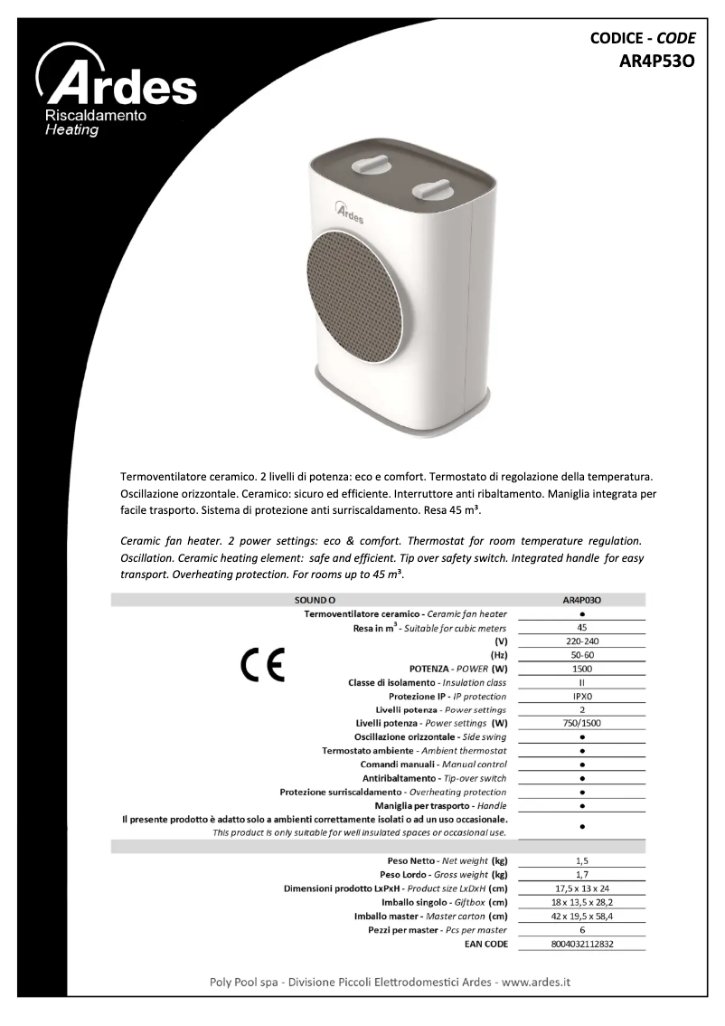 Page n°1 - Fiche technique Ardes AR4P03O