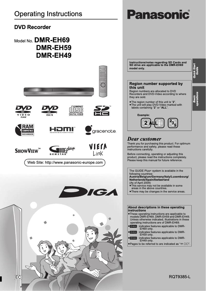 Page 1 de la notice Manuel utilisateur Panasonic DMR-EH495