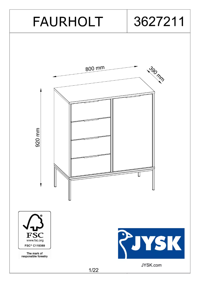 Page 1 de la notice Manuel utilisateur JYSK Faurholt (80x92x39)