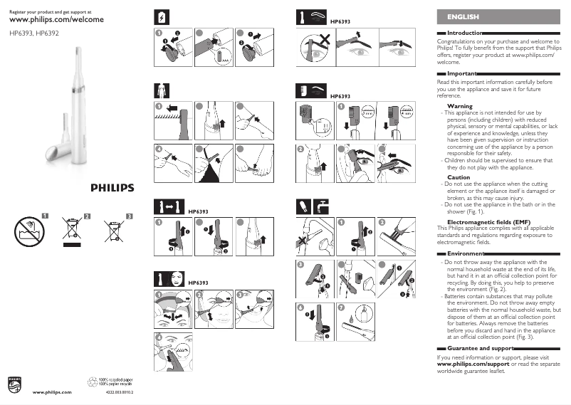 Page 1 de la notice Manuel utilisateur Philips Beauty Pen HP6392