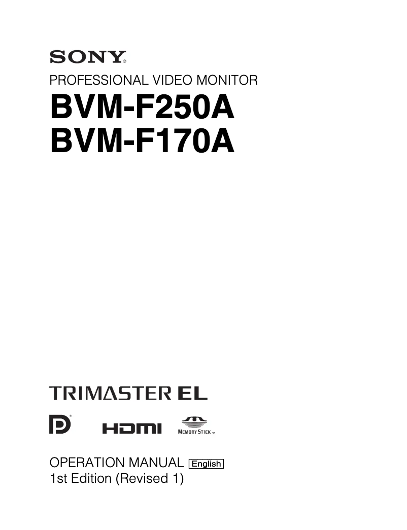 Page n°1 - Manuel utilisateur Sony BVM-F250A