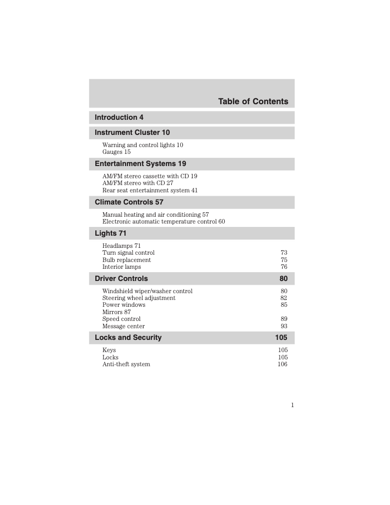 Page n°1 - Manuel utilisateur Ford Excursion (2004)