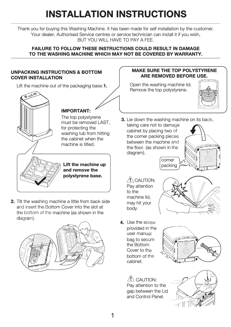 Page n°1 - Guide d'installation Westinghouse WWT6084J5WA