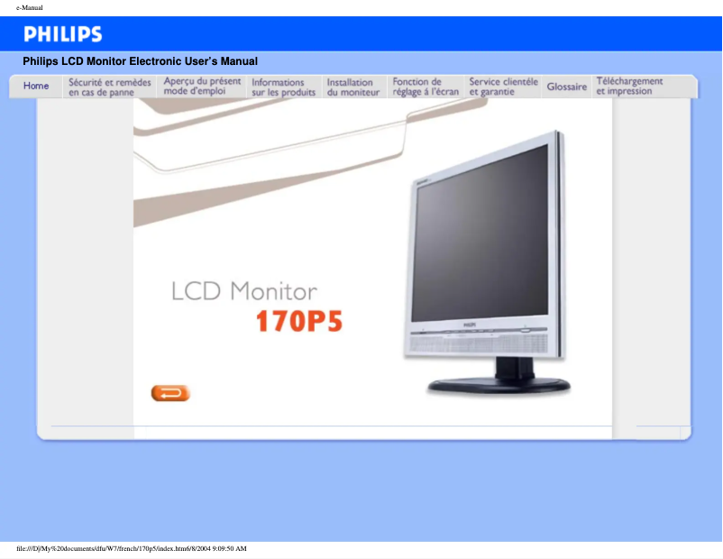 Page n°1 - Manuel utilisateur Philips 170P5