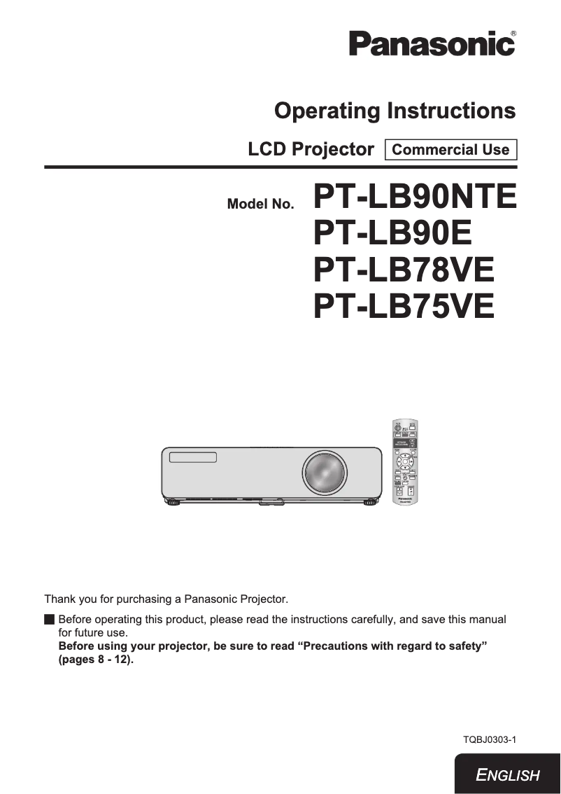 Page 1 de la notice Manuel utilisateur Panasonic PT-LB90NTE