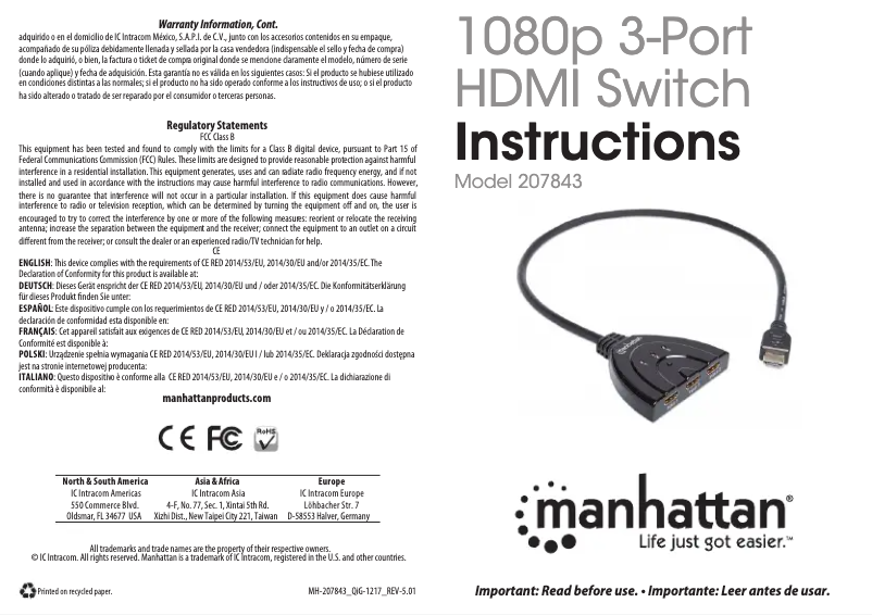 Page 1 de la notice Manuel utilisateur Manhattan 207843