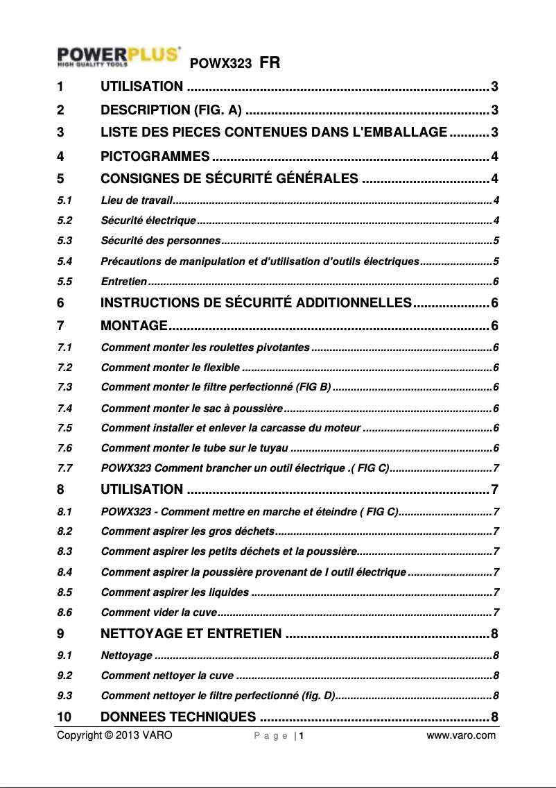 Image de la première page du manuel de l'appareil POWX323