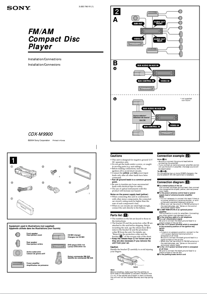Page 1 de la notice Guide d'installation Sony CDX-M9900