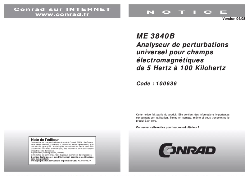 Page n°1 - Manuel utilisateur Gigahertz Solutions ME 3840B