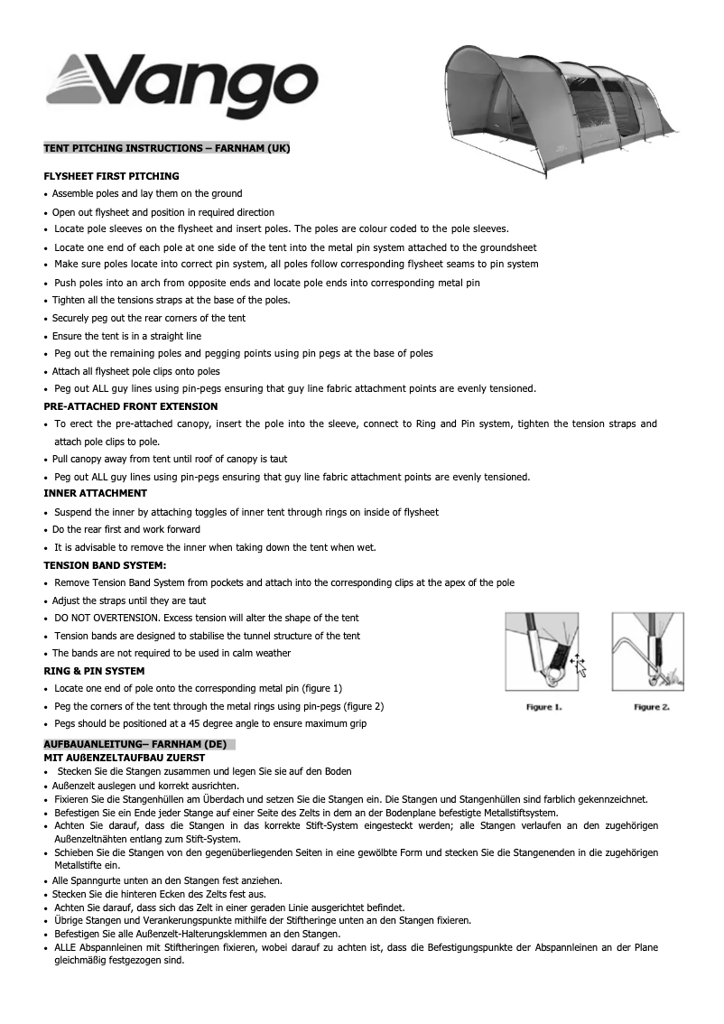 Page 1 de la notice Manuel utilisateur Vango Farnham 600