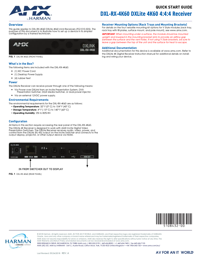 Page 1 de la notice Manuel utilisateur AMX DXL-RX-4K60