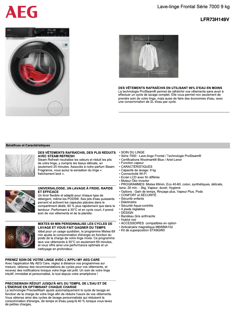 Página 1 del manual Ficha técnica AEG LFR73H149V