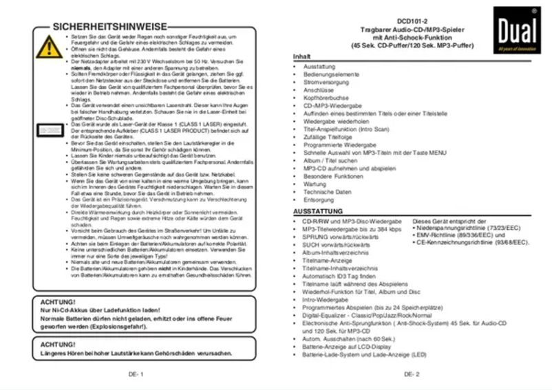 Page 1 de la notice Manuel utilisateur Dual DCD 101-2