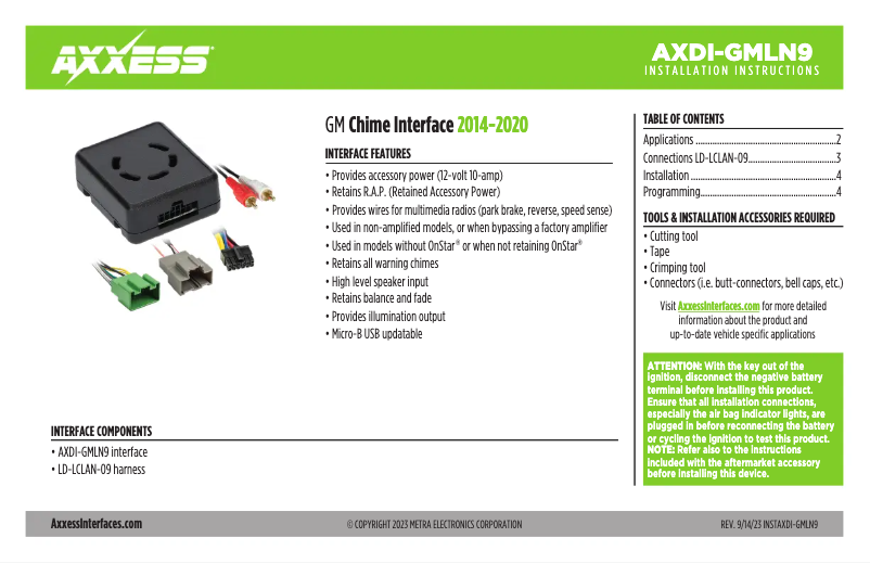 Page 1 of the manual User Manual AXESS AXDI-GMLN9