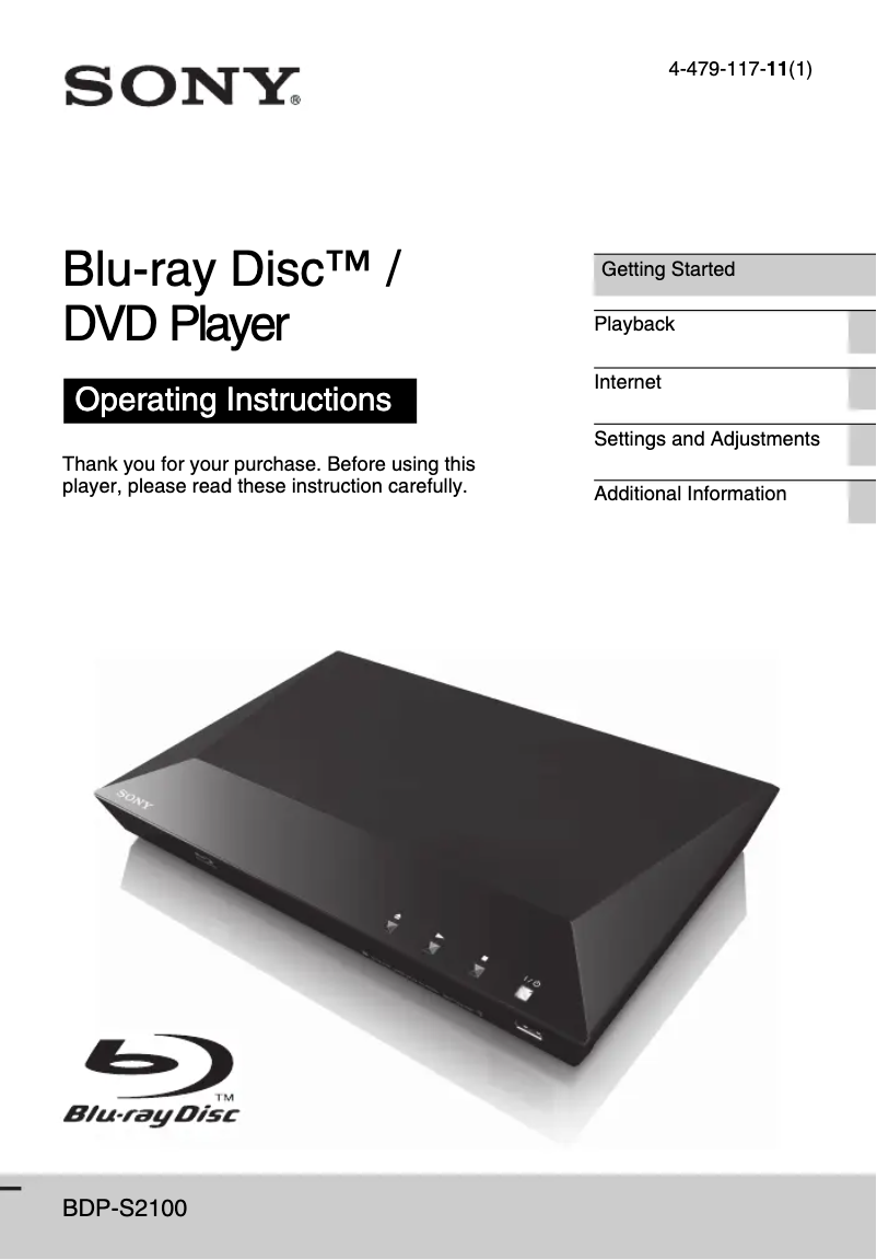 Image de la première page du manuel de l'appareil BDP-S2100