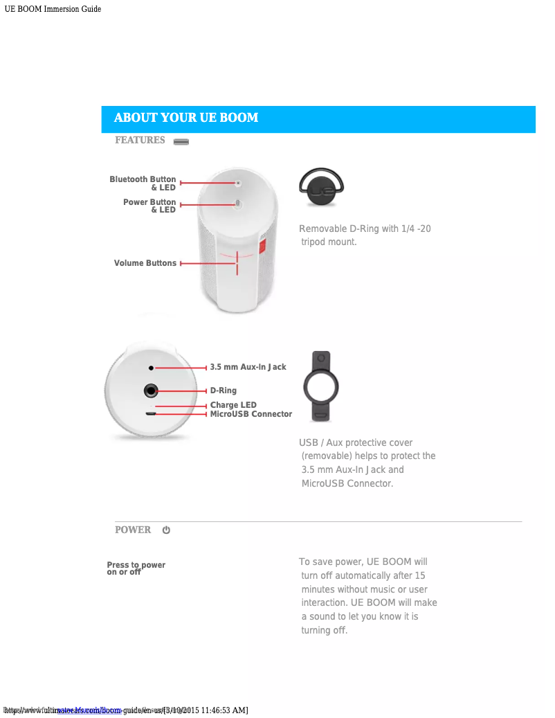 Image de la première page du manuel de l'appareil UE Boom