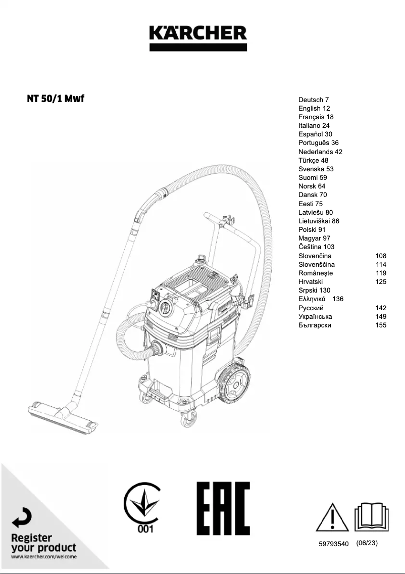 Page 1 de la notice Manuel utilisateur Kärcher NT 50/1 Mwf