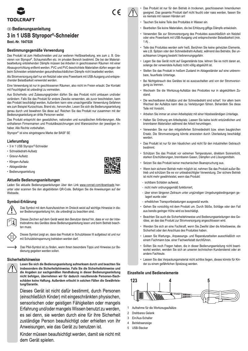 Page 1 de la notice Manuel utilisateur Toolcraft TC-FC-USB