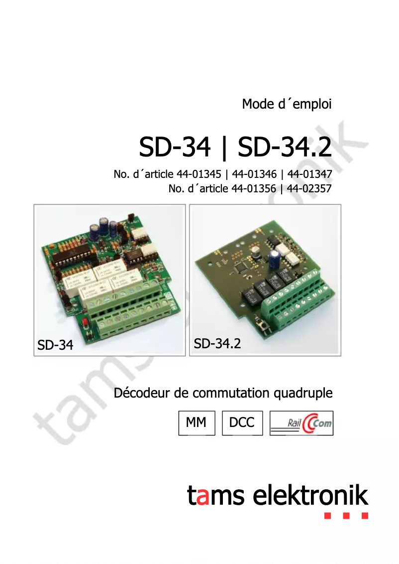 Page 1 de la notice Manuel utilisateur Tams Elektronik SD-34.2