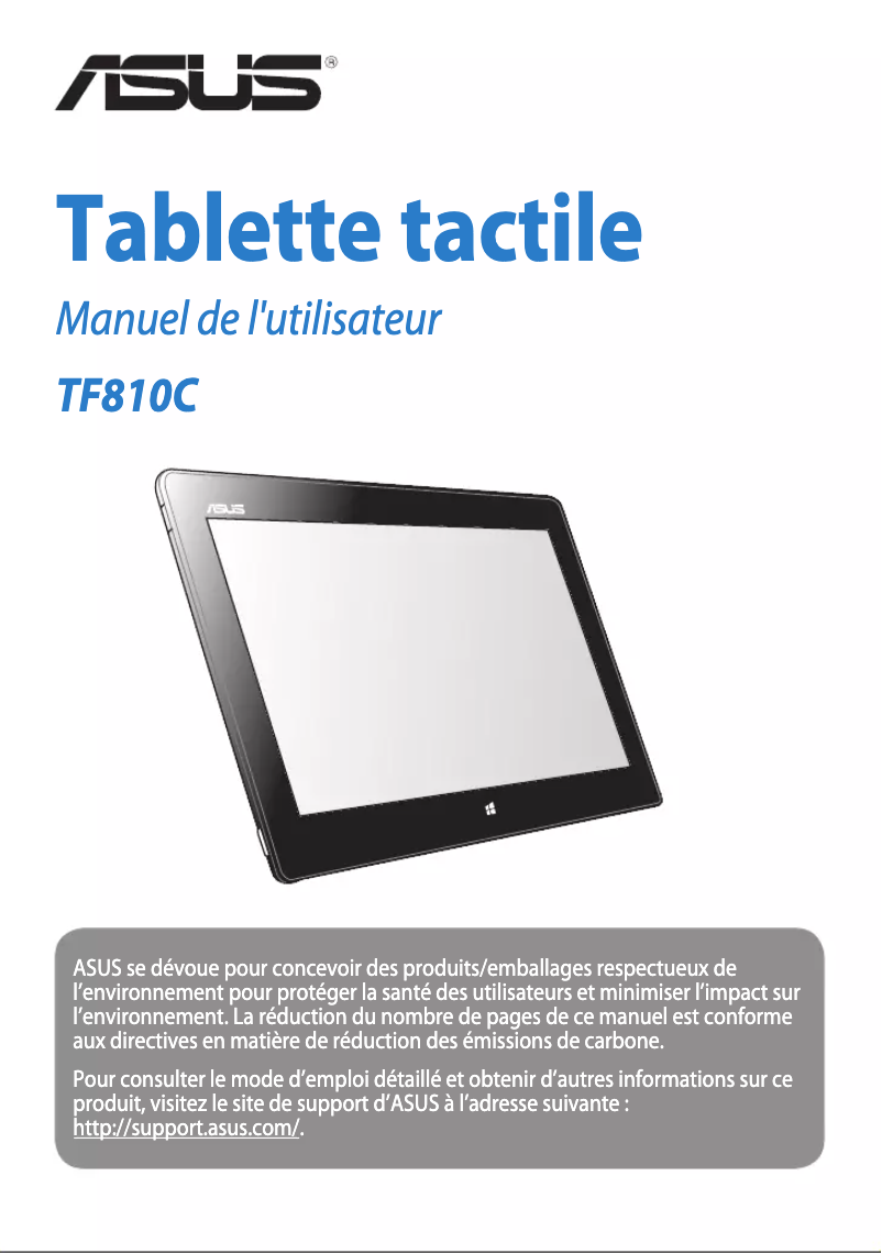 Page 1 de la notice Manuel utilisateur Asus VivoTab TF810C