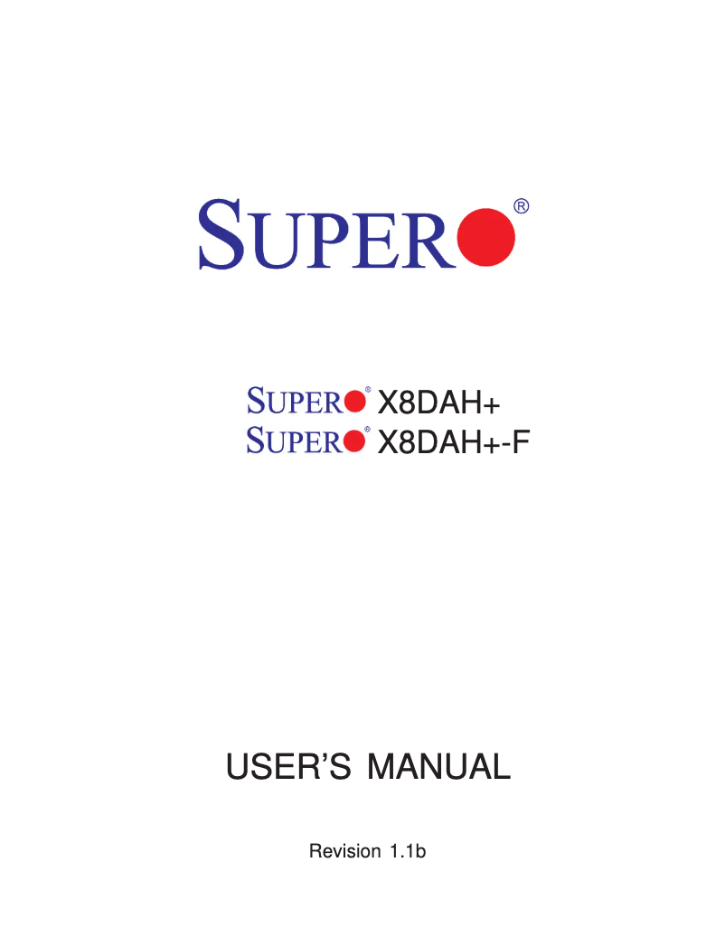 Page 1 de la notice Manuel utilisateur Supermicro MBD-X8DAH+-F-O