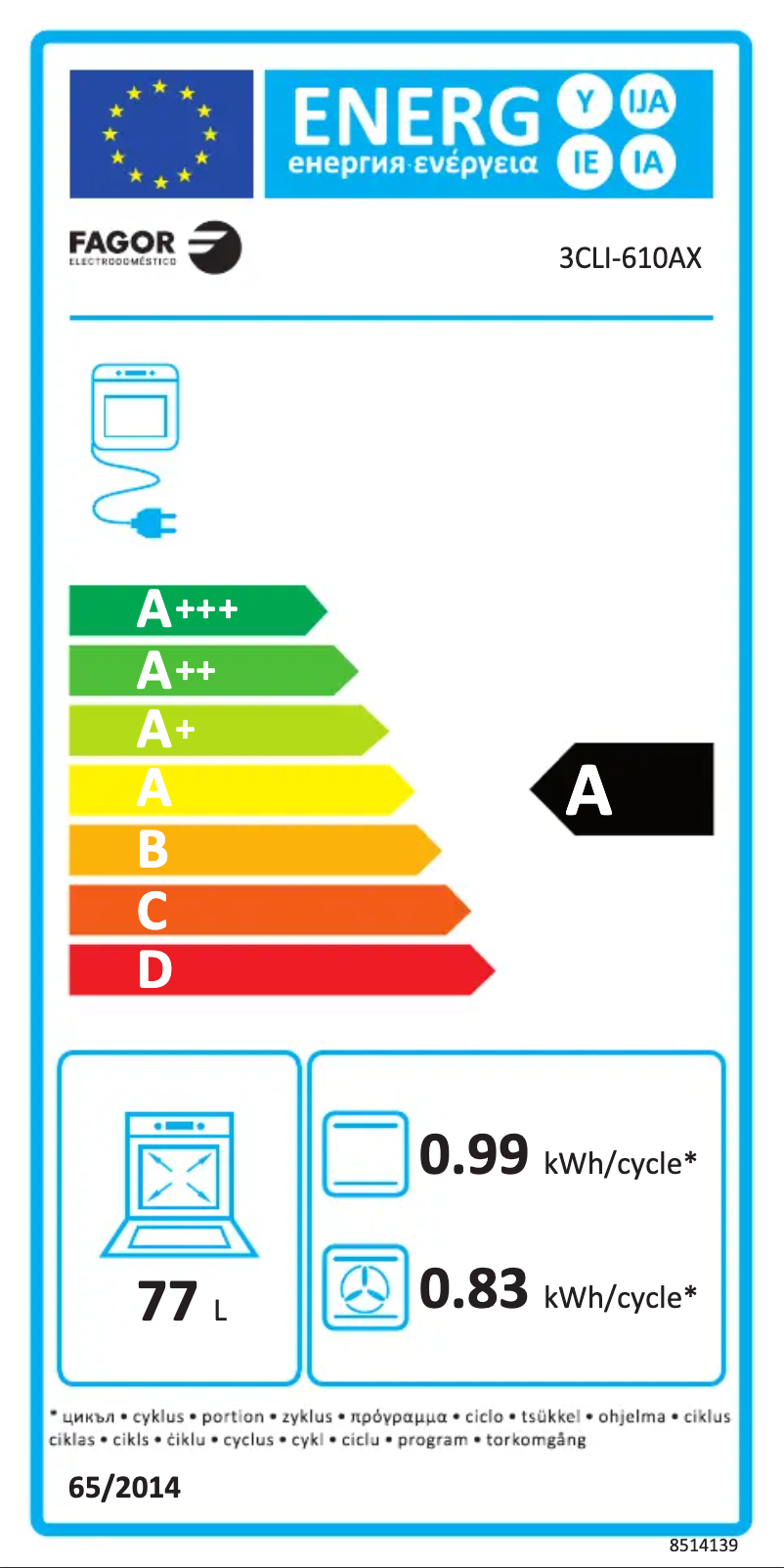 Page 1 de la notice Label énergétique Fagor 3CLI-610AX
