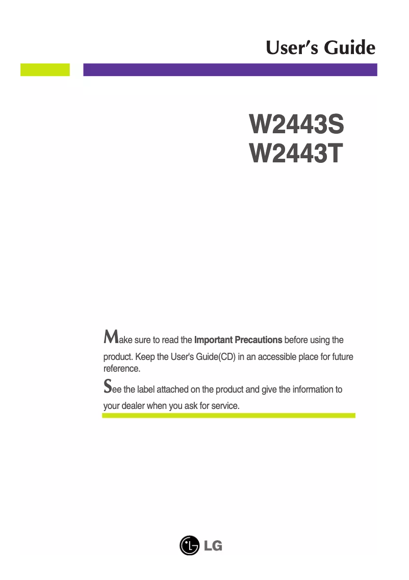Page 1 de la notice Manuel utilisateur LG W2443T-PF