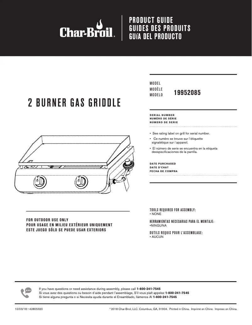 Page 1 de la notice Manuel utilisateur Char-Broil 19952085