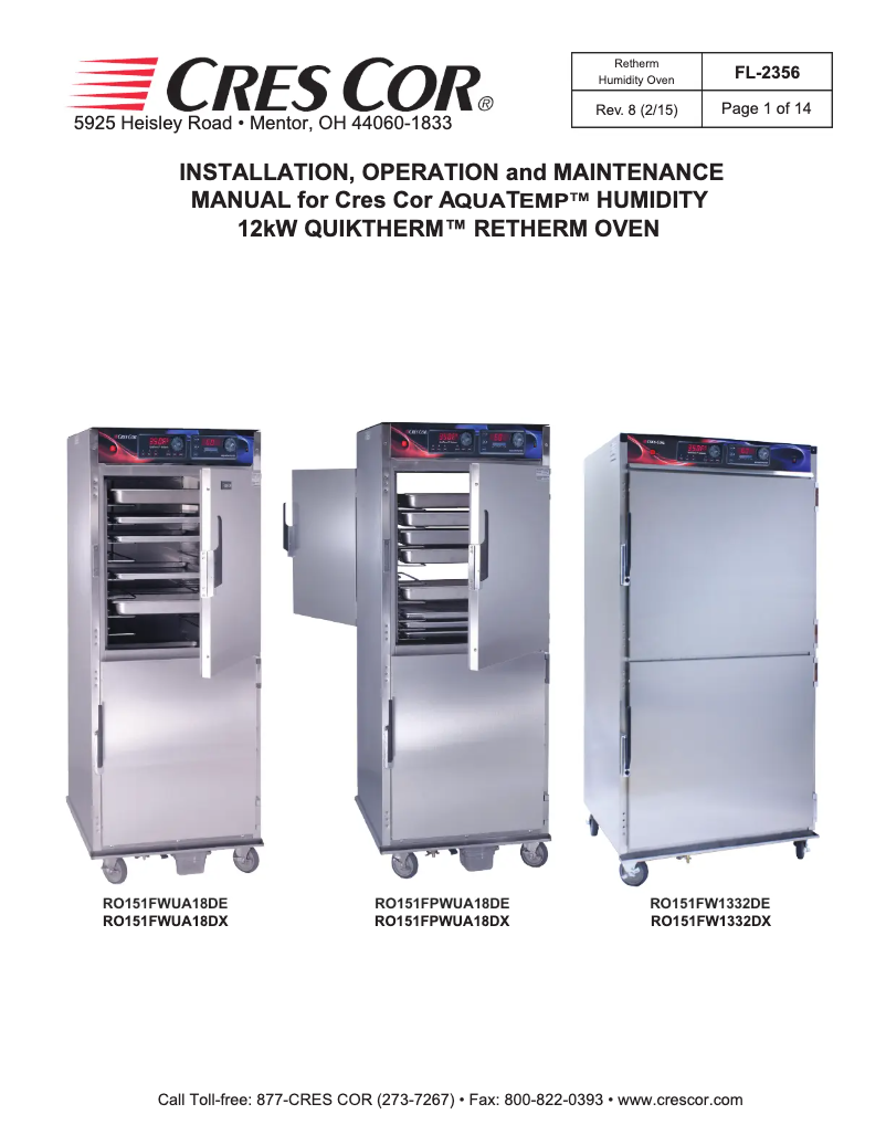 Page 1 of the manual User Manual Cres Cor RO151FW1332DE