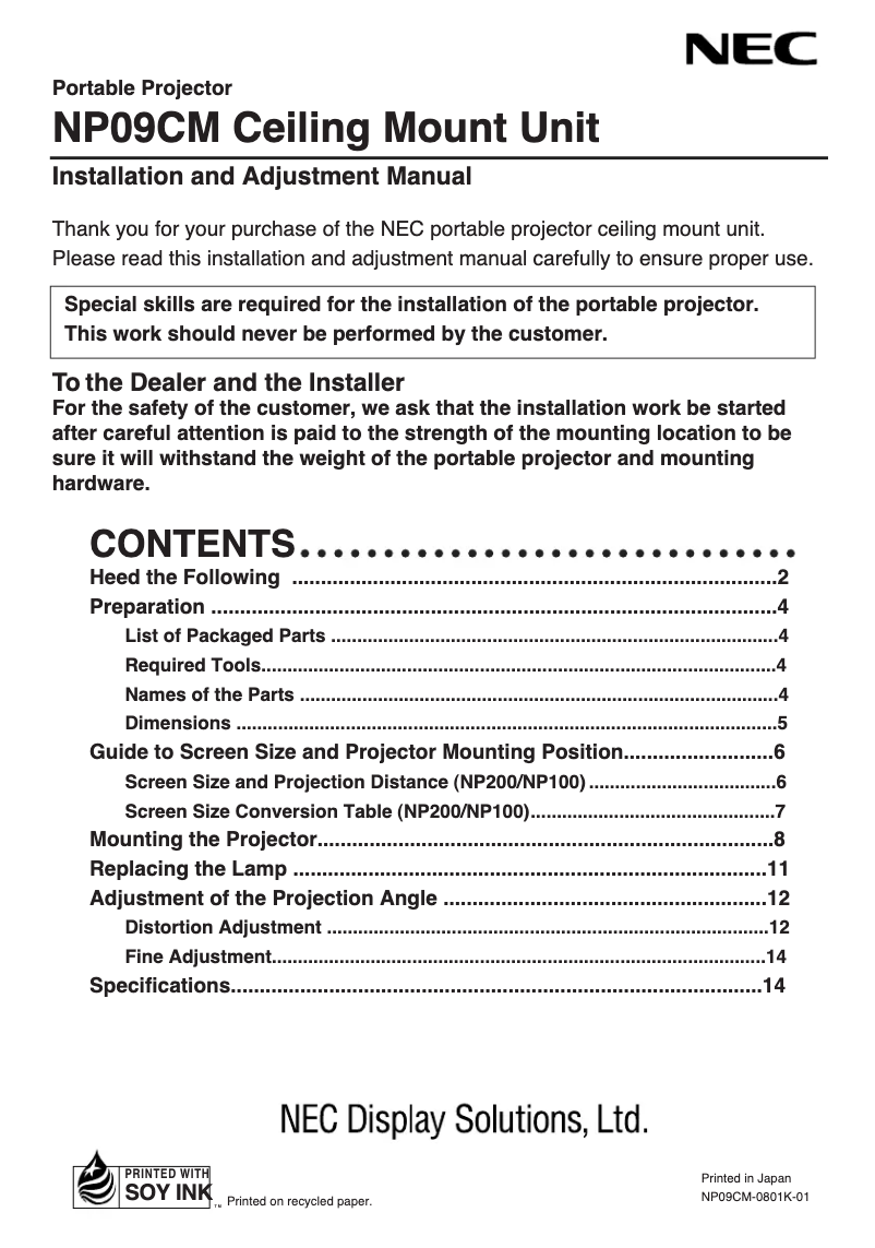 Image de la première page du manuel de l'appareil NP09CM