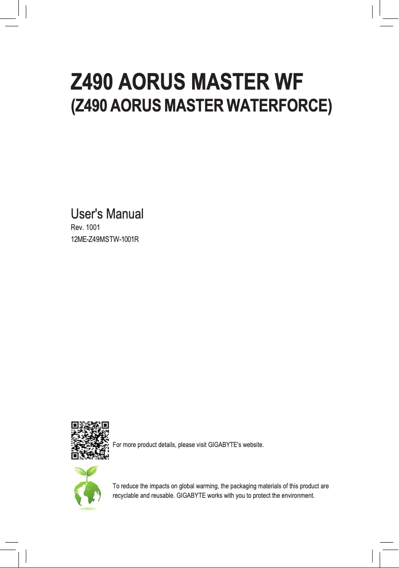 Imagen de la primera página del manual del dispositivo Z490 Aorus Master Waterforce