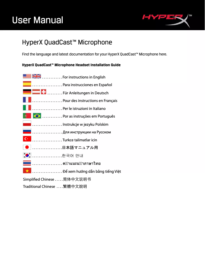 Page 1 de la notice Manuel utilisateur HyperX QuadCast