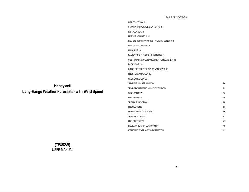 Page 1 de la notice Manuel utilisateur Honeywell TE852W