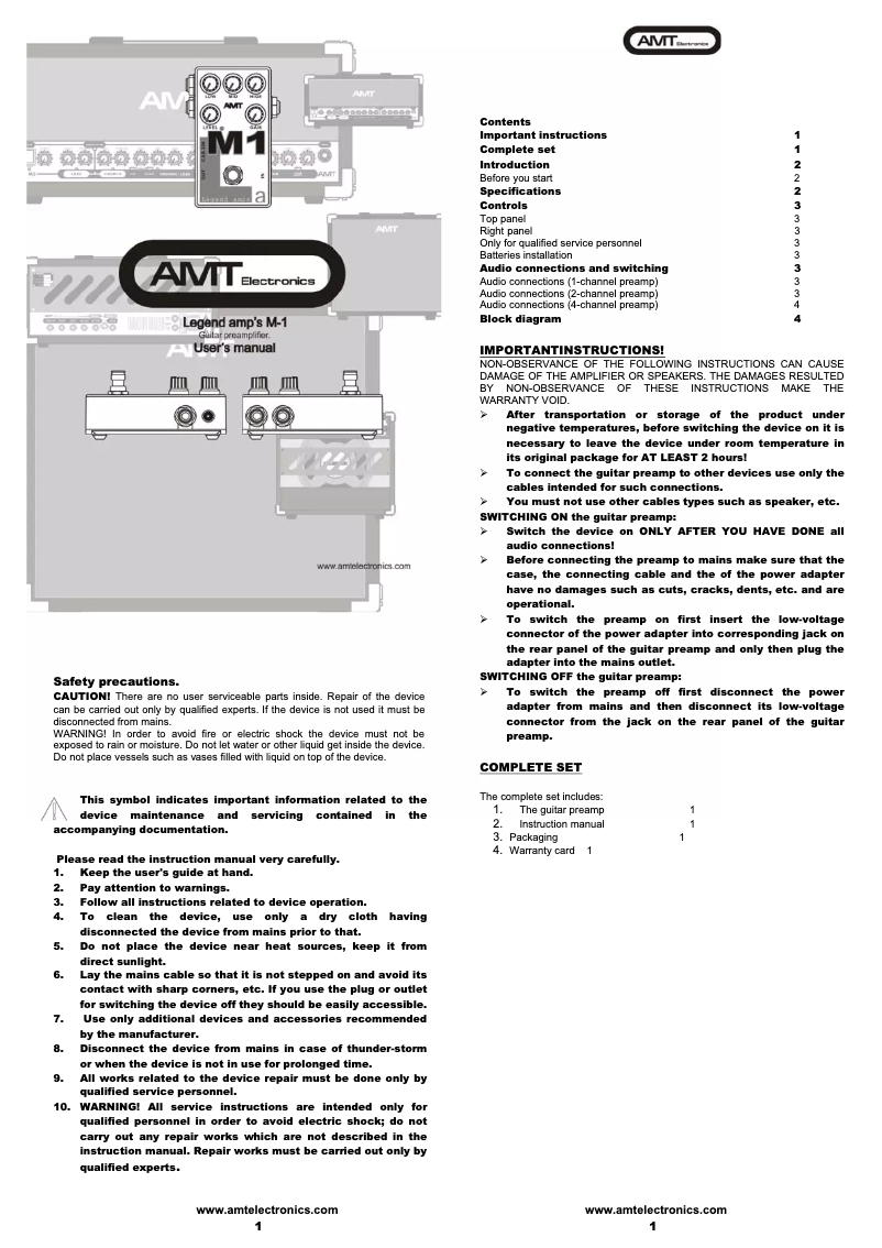 Page 1 de la notice Manuel utilisateur AMT M1