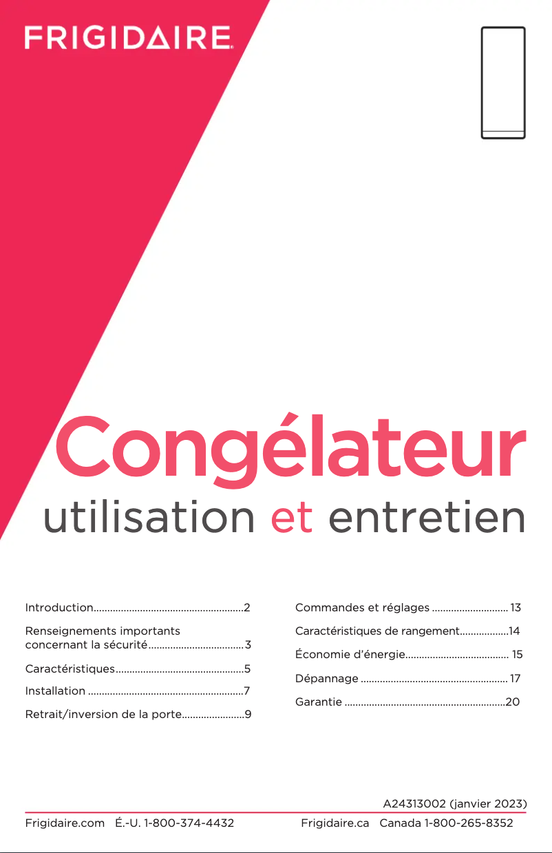 Page n°1 - Manuel utilisateur Frigidaire FFFU13F2VV