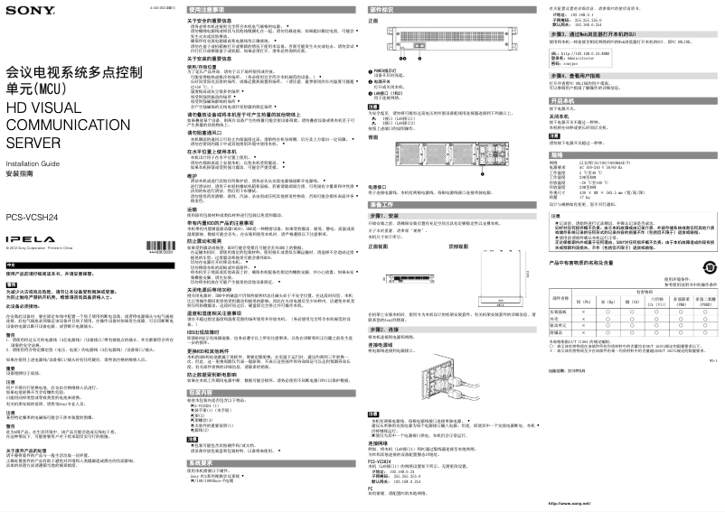 Image de la première page du manuel de l'appareil PCS-VCSH24